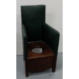 Georgian Child’s Commode, green leather back, mahogany seat, 34”h