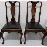 Matching Set of 6 Mahogany Dining Chairs, Queen Ann style, with splat backs, on pad feet, black