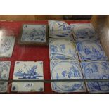 10 Antique blue and white tiles - log cutter, 5 Dutch scenes, 3 biblical