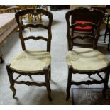 Matching set of 6 French oak kitchen chairs with ladderback and woven seats (6)