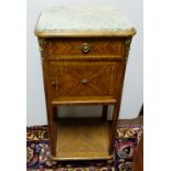 19thC French Kingwood Bedside Cabinet, with a grey and white marble p, with 1 drawer and stretcher