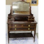 Edwardian Inlaid Mahogany Dressing Table with gallery drawers and a pivoting mirror, under-shelf,