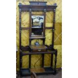 Edw. Walnut Hall Stand with a bevelled mirror insert, two stick stands and a drawer, fine brass