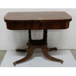 Regency Mahogany Card Table, the flame veneered opening a green beize interior, on 4 supporting