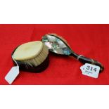 riseshell handled mother of pearl inlay baby’s hair brush and an ivory backed grooming brush in case
