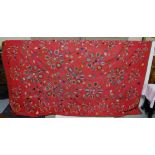 Indian Hand Sewed Throw, red ground with multiple patterns, 5m x 2.2m