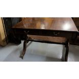 Edwardian Mahogany Sofa Table, with drop sides and two frieze drawers, with stretcher support and
