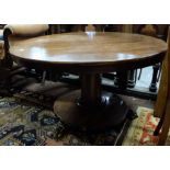 WMIV Circular Mahogany Dining/Centre Table on pod with 3 paw feet, 47” dia