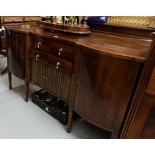 Mahogany Inlaid Sideboard with 2 side cabinets, 2 drawers, tapered legs, 66”w
