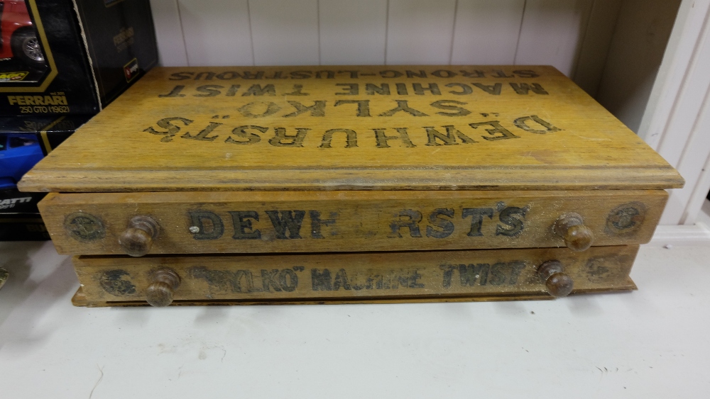 Shop counter advertising set of drawers “Dewhursts” (thread), 20”w