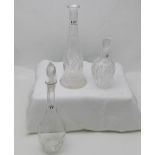 3 Cut Glass Decanters, on circular bases (two with sppers)