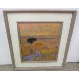P.S., Oil on board, “Jerusalem at Night”, in a stepped and painted frame, 10”w x 12”h