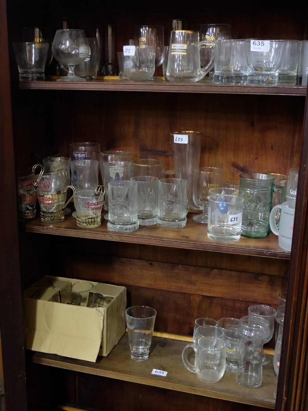 3 shelves of bar glass ware – whiskey, pint etc