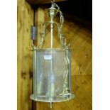 Regency style brass Hall Lantern (4 light fittings), with hanging chain and ceiling rose, 22”h (