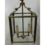 Brass Framed Square Shaped Hall Lantern with bevelled glass (two light fittings inside)