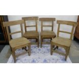 Matching Set of 4 Georgian Farmhouse Pine Kitchen Chairs, on stretcher supports (4)