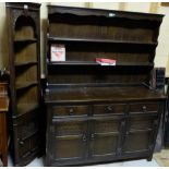 Oak Dresser with open shelves, 54”w and an oak corner cabinet (2)