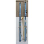 Pair of Swiss handmade Vintage Skis (Attenjofer), 81”h & a pair of wooden ski poles