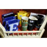 2 shelves of advertising pub water jugs – mostly Wade, 1 Arklow (Midlen Reserve), Benson & Hedges, 2