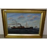 Oil on Canvas, S S Avon, S + D. 1903. Ship portrait, Firth of Forth - Bass Rock