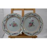 Matching Pair of 19thC famille rose circular plates, 10” dia