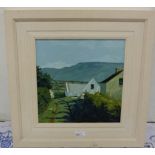 H THOMPSON “Farm in Co. Cork”, 12” x 12”, in a contemporary moulted white frame, signed lower right