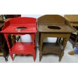 Two Antique Pine Washstands, with bowl wells, (1 painted red)