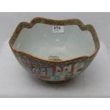 19thC Chinese Cann Bowl, with scalloped shaped p (10” dia), continuously decorated with Chinese