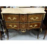Serpentine Front French reproduction Bombe Cabinet, with shaped beige marble p over 2 drawers,