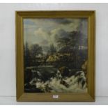 Oleograph – River at mountain side, in a resin frame
