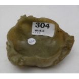 Green Jade scalloped shaped finger bowl, with dragon claw mounts, 3” dia