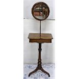 19thC Mahogany Shaving Stand, with brass hinged p opening, on tripod base, circular mirror, 66”h x