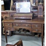 Edwardian Inlaid Mahogany Side Table with 1 long apron drawer and 2 smaller drawers on either