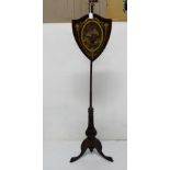 Regency Rosewood Pole-screen, the shield shaped p, finely hand painted with vase of red and white