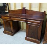 Vicrian Mahogany Pedal Sideboard, 3 drawers over 2 panelled doors, 72”long