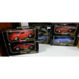 6 x B.Burago Die-Cast Metal Modern Cars, in original un-opened boxes (made in Italy) –Ferrari,