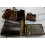 2 binoculars in leathers cases & 2 leather cases & a trinket box (5)