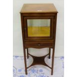 Narrow Display Lamp Table, with glass cabinet door and side panels, on tapered legs, apron