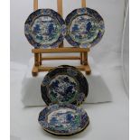Matching Set of 8 Ironsne breakfast plates, oriental garden scene
