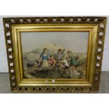 Vicrian Oil on Canvas, group of children by a rockpool, in a pierced gilt frame, 12” x 13”, signed