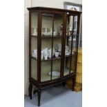 Bowfront Mahogany Display Cabinet, with 2 internal shelves, on turned and reeded legs, 38”w x 63”h