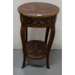 Kingwood Circular Lamp Table with brass banding and central drawer, ornate brass mount, inlaid