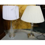 2 modern table lamps – with glass columns and white shades (1 corinthian column) (2)