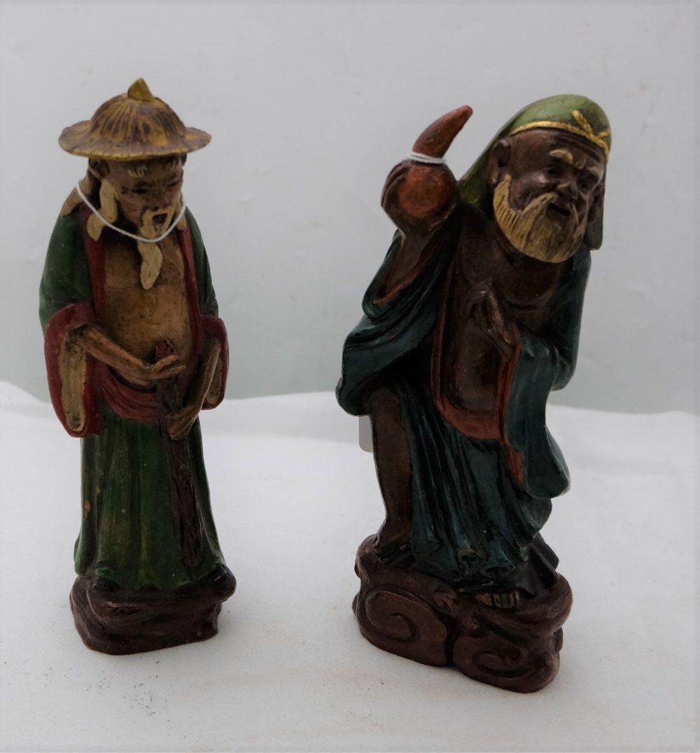 2 x Antique Chinese Character Figures – 1 x 19thC terracotta, supporting a lamp & another