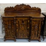 Unusual Hardwood Side Cabinet, the shaped gallery over three drawers and 3 cabinet doors enclosing