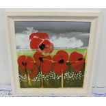 M BYRNE Large Oil on Canvas, “Red Poppies”, in contemporary white frame, signed lower right