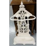Vicrian Stick Stand, painted white, with original tray, fretwork back 32”h