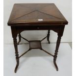Edw. Mahogany Envelope Card Table, on reeded and turned legs, the apron drawer stamped “Gregory &