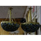 Matching Pair of Brass Framed Ceilings Lights (electric), with mosaic coloured glass bowls, each