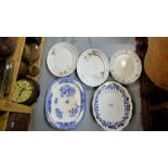 6 large antique Meat Plates (2 with gravy wells)